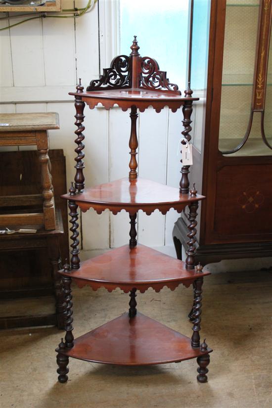 Victorian mahogany bow-fronted four-tier corner whatnot(-)